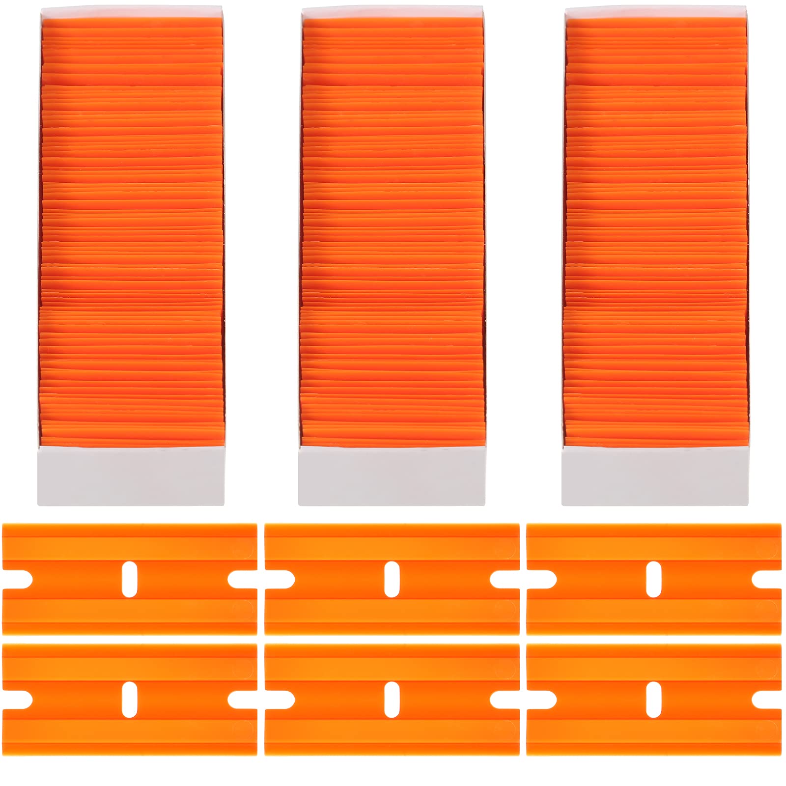 Honoson 600 Pieces Plastic Razor Blade Scraper Blades Plastic Scraper Tools Double Edge Razor Blades with a Tip Slot Edge Blades for Removing Decals, Stickers, Cleaning Window Glass (Orange)