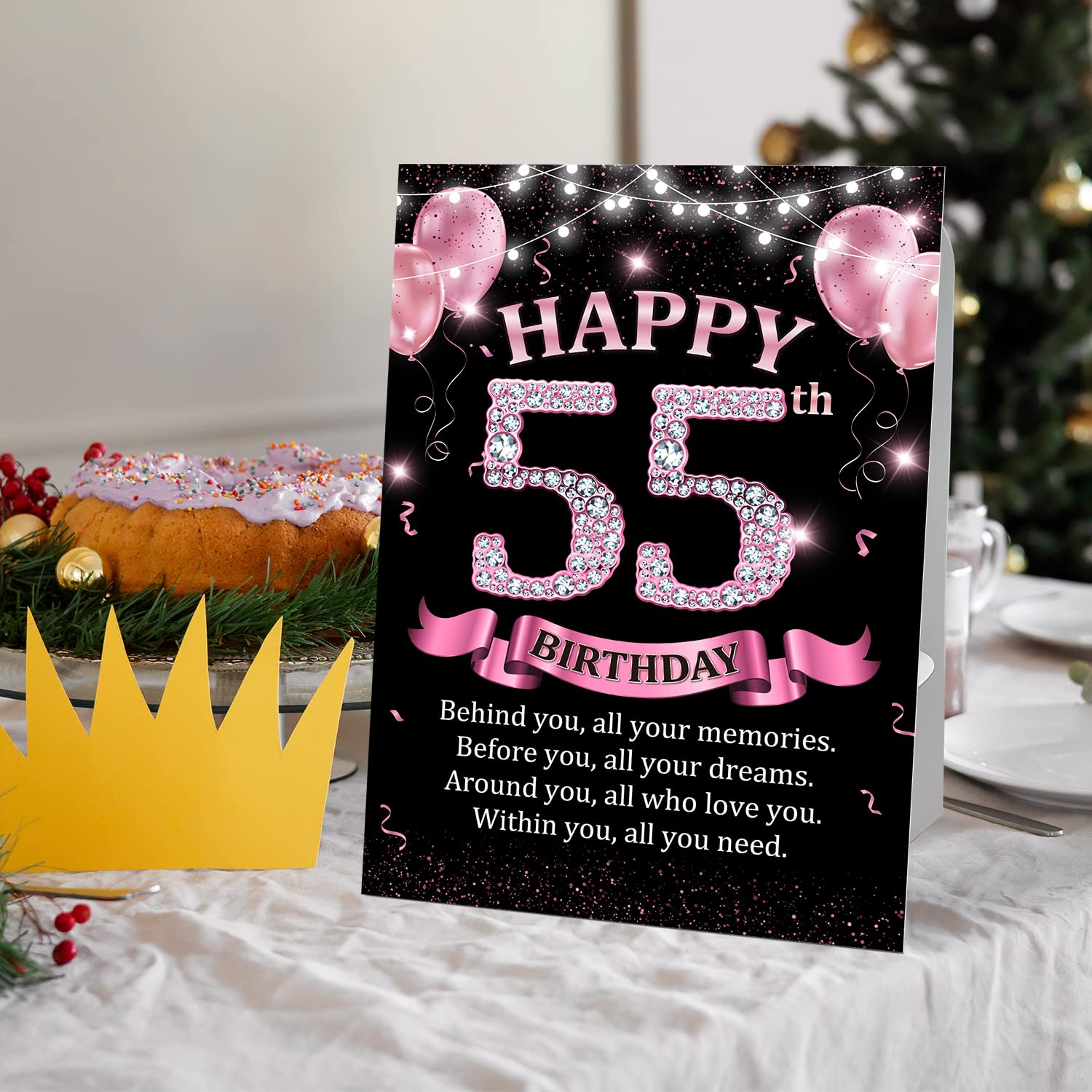 CMHIE 55th Birthday Party Signs with Paper Holder - Rose Gold 55 Year Birthday Party Table Signs Decorations for Happy Birthday Party Activities Celebration Reception Table Supplies - danpink10