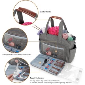 Knitting Bag Yarn Storage Tote - Yarn Storage Organizer, Crochet Organizer Bag with Crochet Hooks, Yarn Skiens, Knitting Needles and Accessories Christmas Gift(Grey)