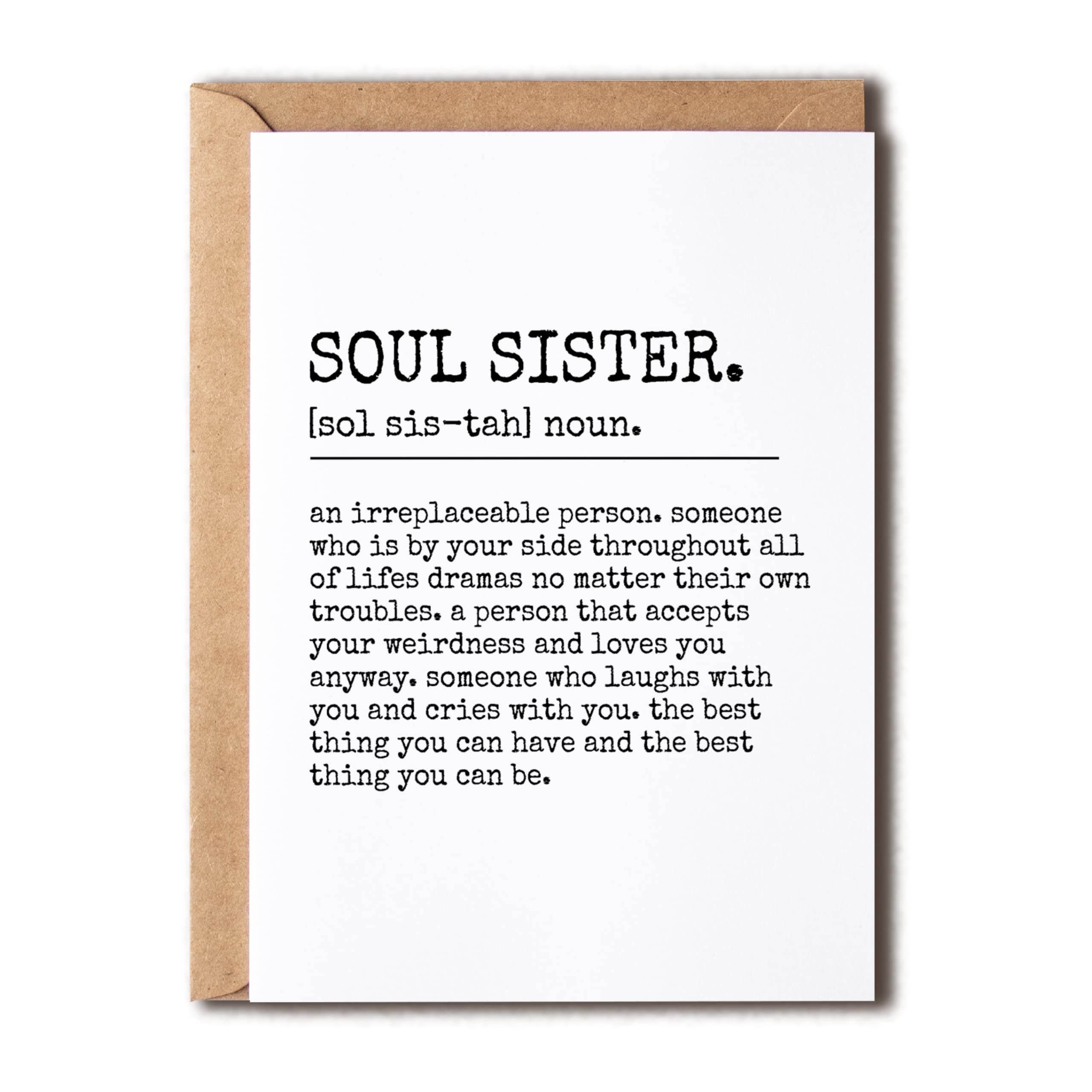 Soul Sister Card - Funny Sister Greeting Card - Sister Gifts - Christmas Thanksgiving Birthday Card For Soul Sister - Best Friend Gift Idea