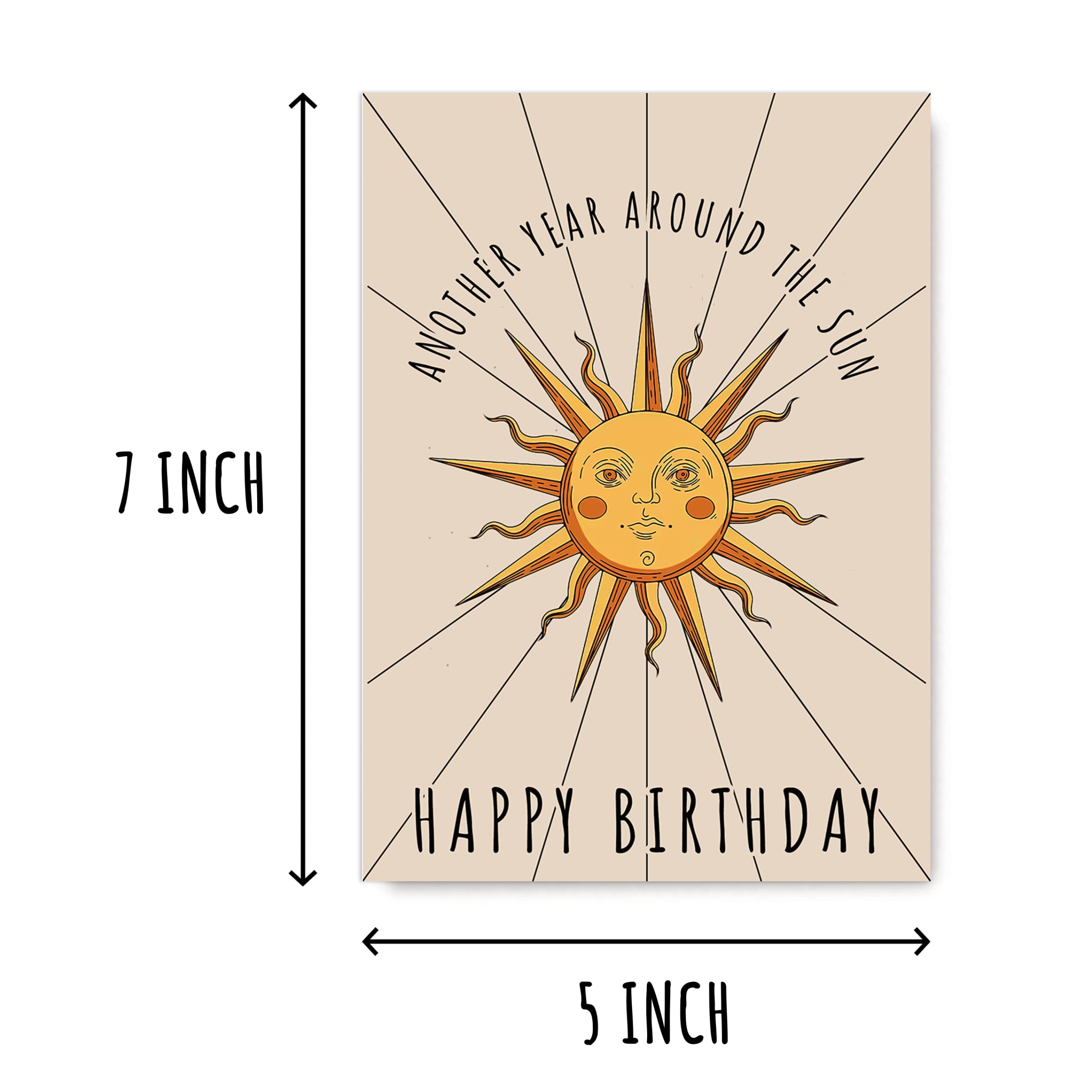 EruditeGifts Another Year Around The Sun Happy Birthday Bohemian Style Greetings Card - Birthday Card With Sun - Happy Birthday Card