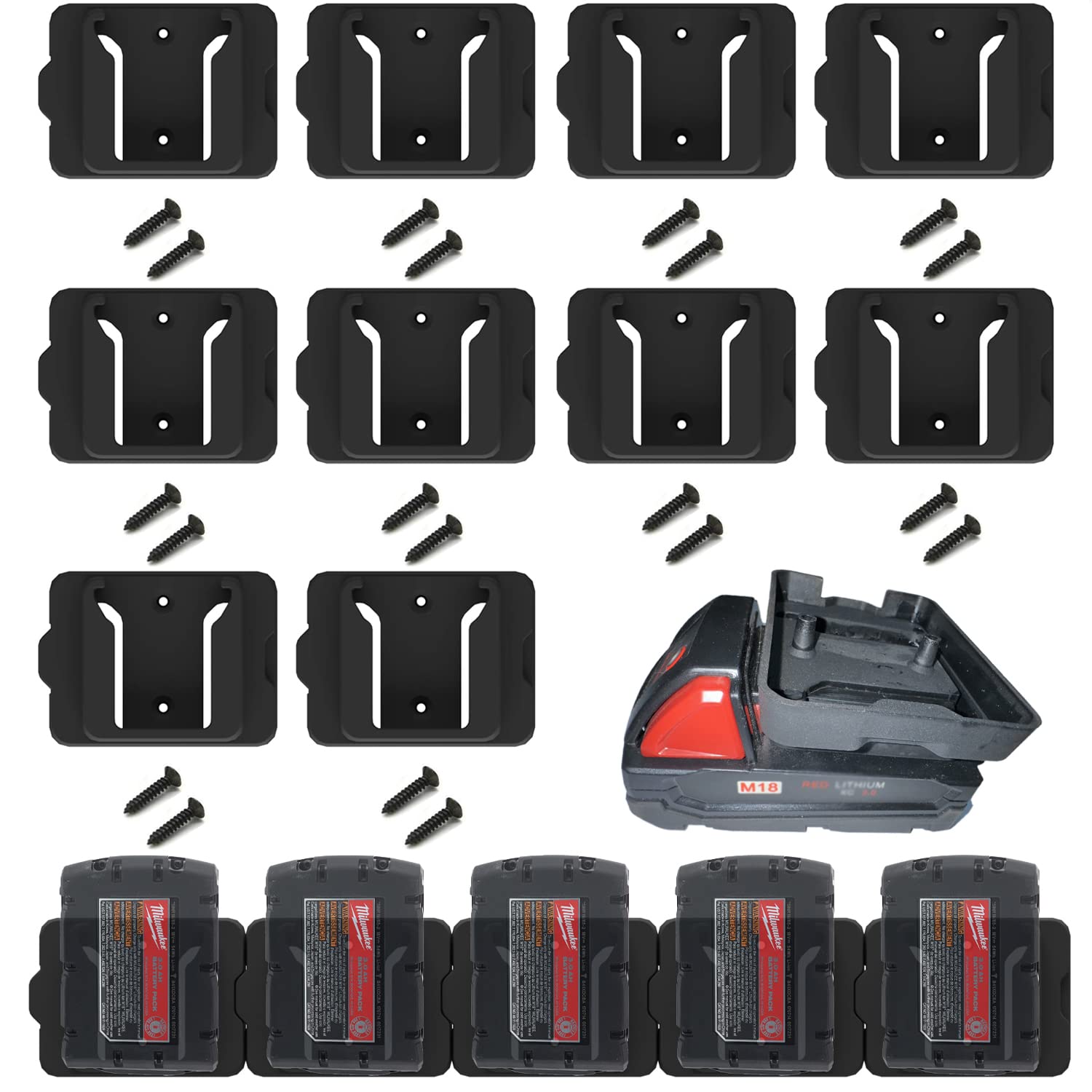 Gijok Battery Holder for Milwaukee M18 18V Battery (No Battery), 10Packs Wall Mount Batteries Storage for Wall, Work Van, Shelf, Toolbox