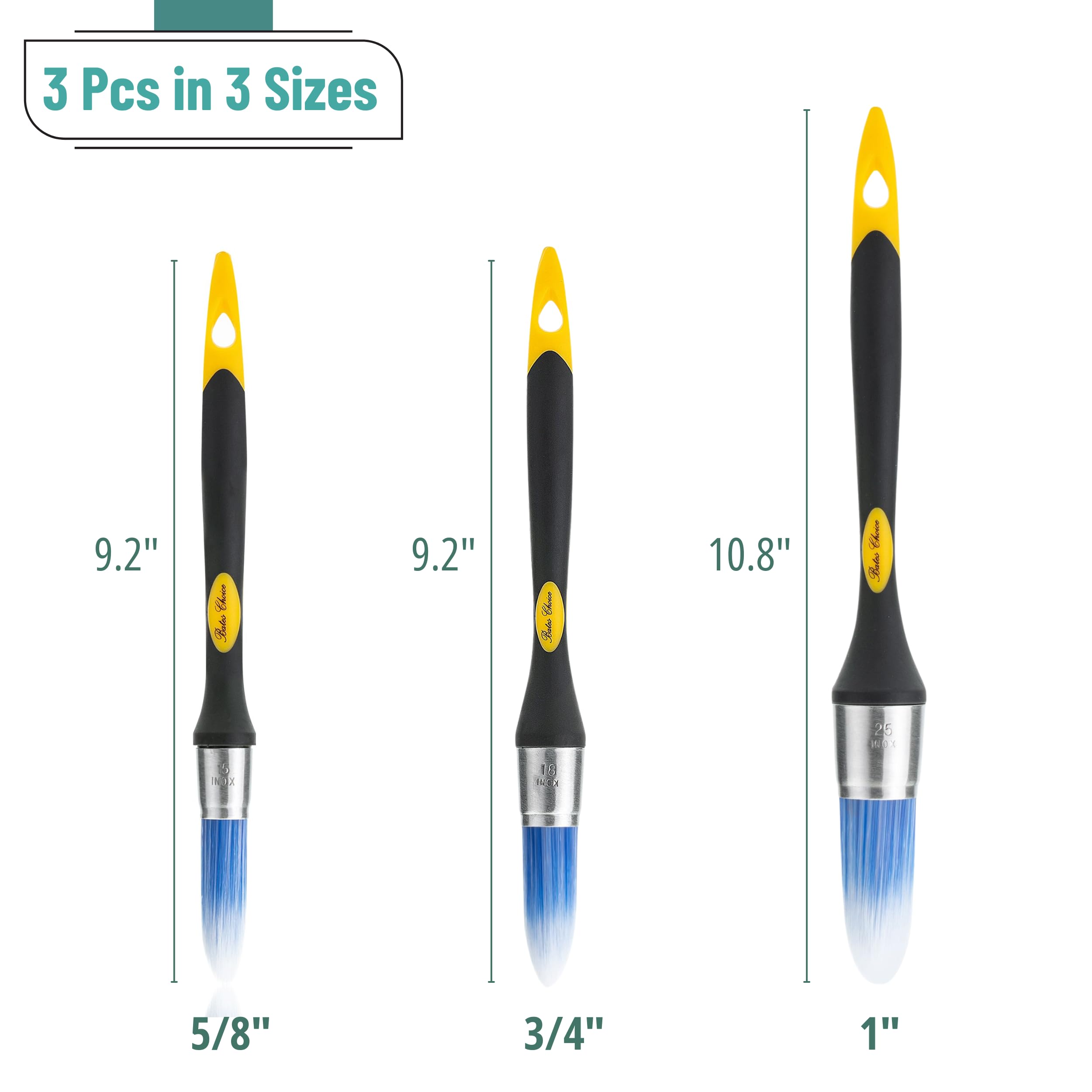 Bates- Trim Brush Set, 5/8”, 3/4” and 1”, Trim Paint Brush, Small Paint Brush, Trim Brushes for Painting, Small Brushes for Painting, Paint Brush for Trim, Paint Brushes for Walls