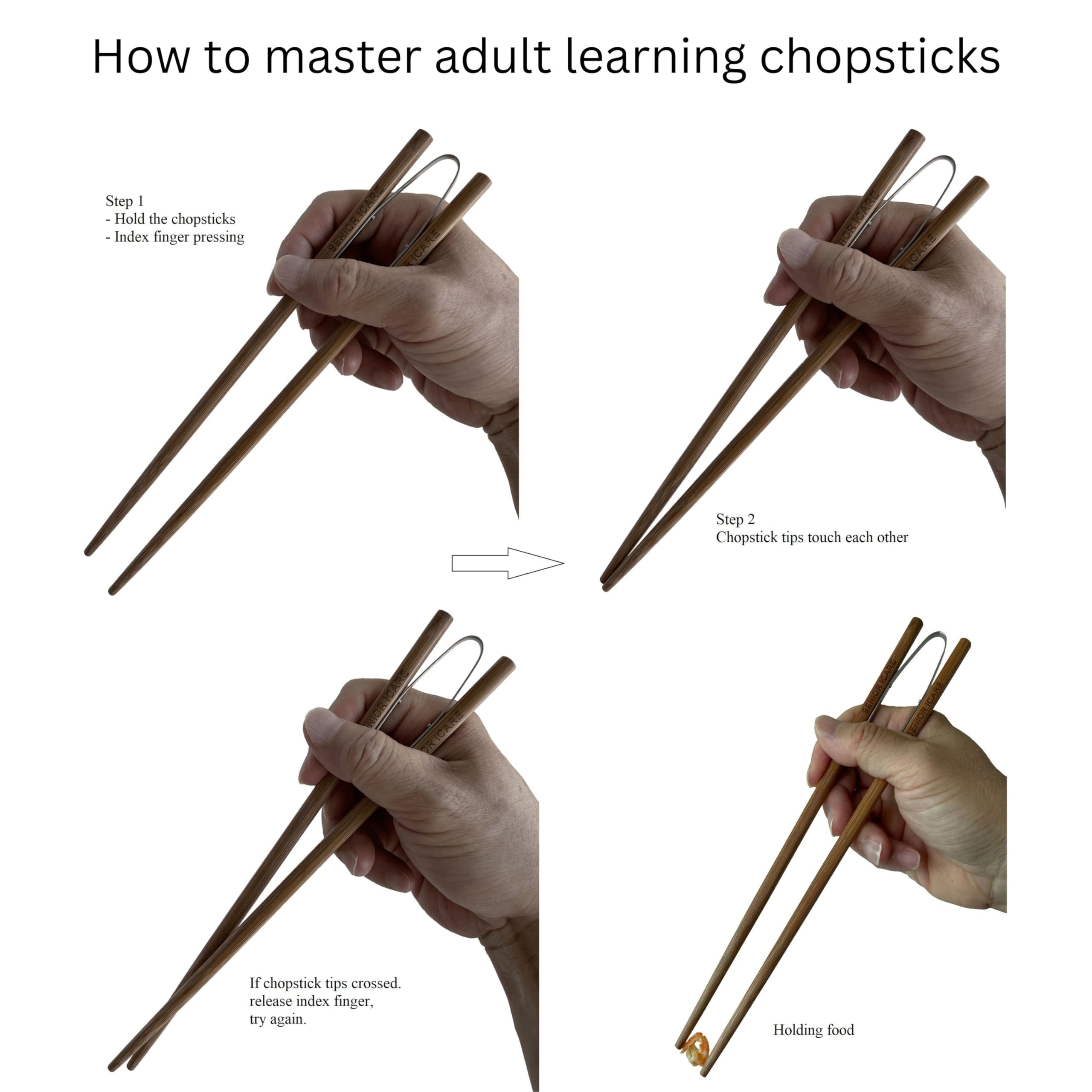 Chopsticks for Beginners - Wood Training Chopsticks for Adults, Japan Design Practice Chopsticks Adult, Easy to Use Chopstick Trainer for Adults, Dishwasher Safe, Made in Vietnam by Senior ICare