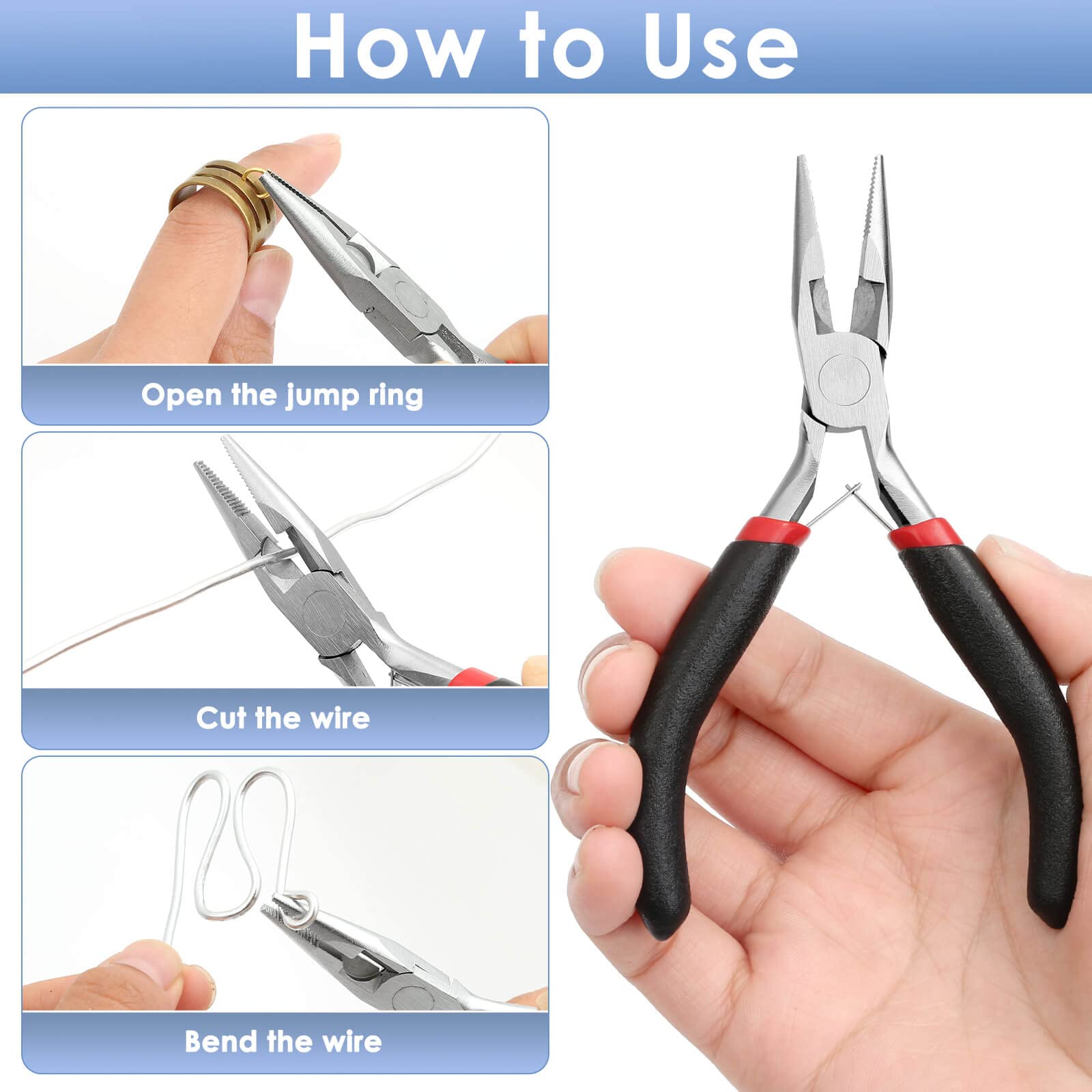 Billbotk Needle Nose Pliers For Jewelry Making, Long Nose Craft Pliers, Needlenose Pliers For Jewelry Making