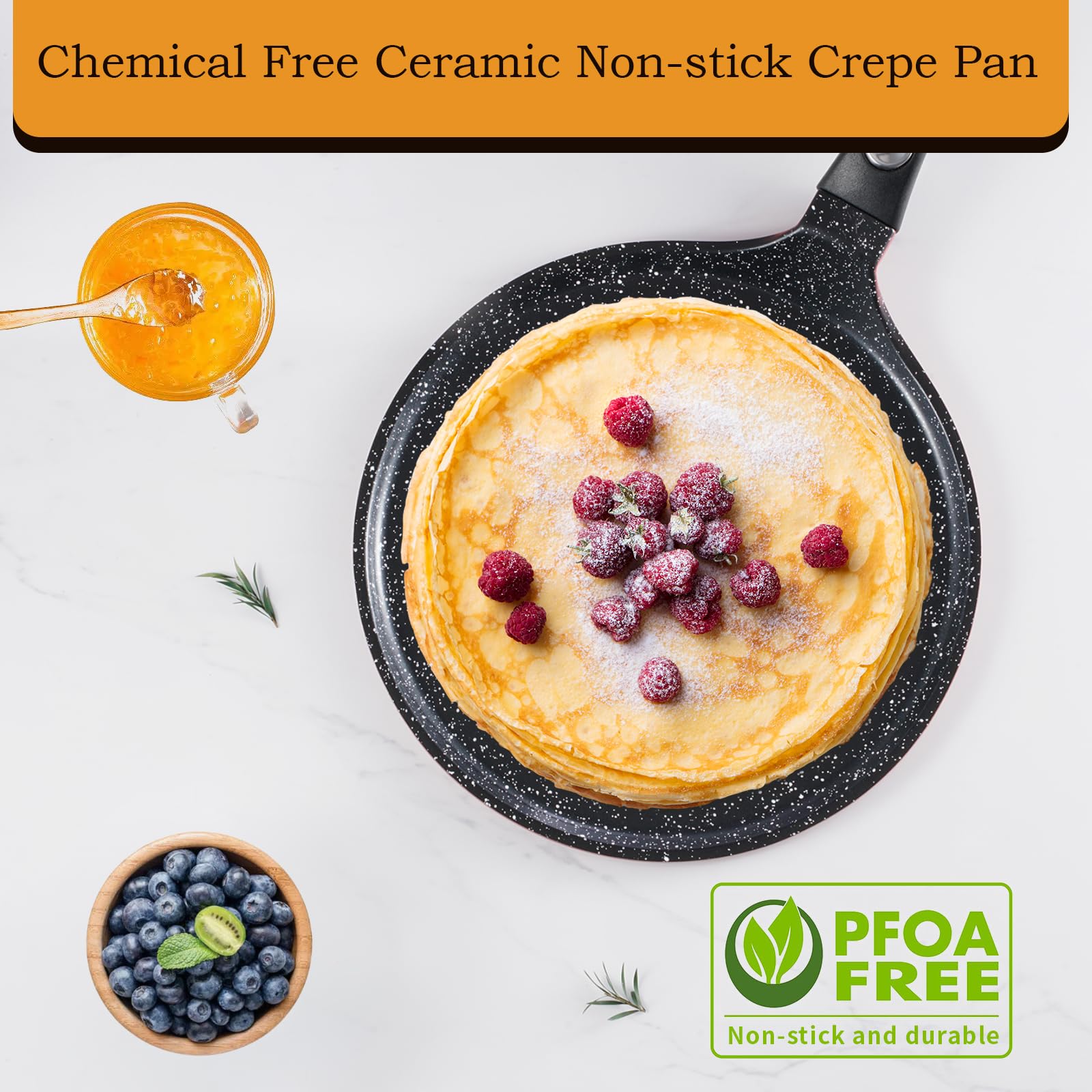 ROSSETTO Non-Stick Crepes Pan from France, Red 9.5in Ceramic Coating Pancake Skillet with Spreader, PFOA and PTFE-Free, Compatible with All Stovetops, for pancakes, eggs, omlets, quesadillas,tortillas