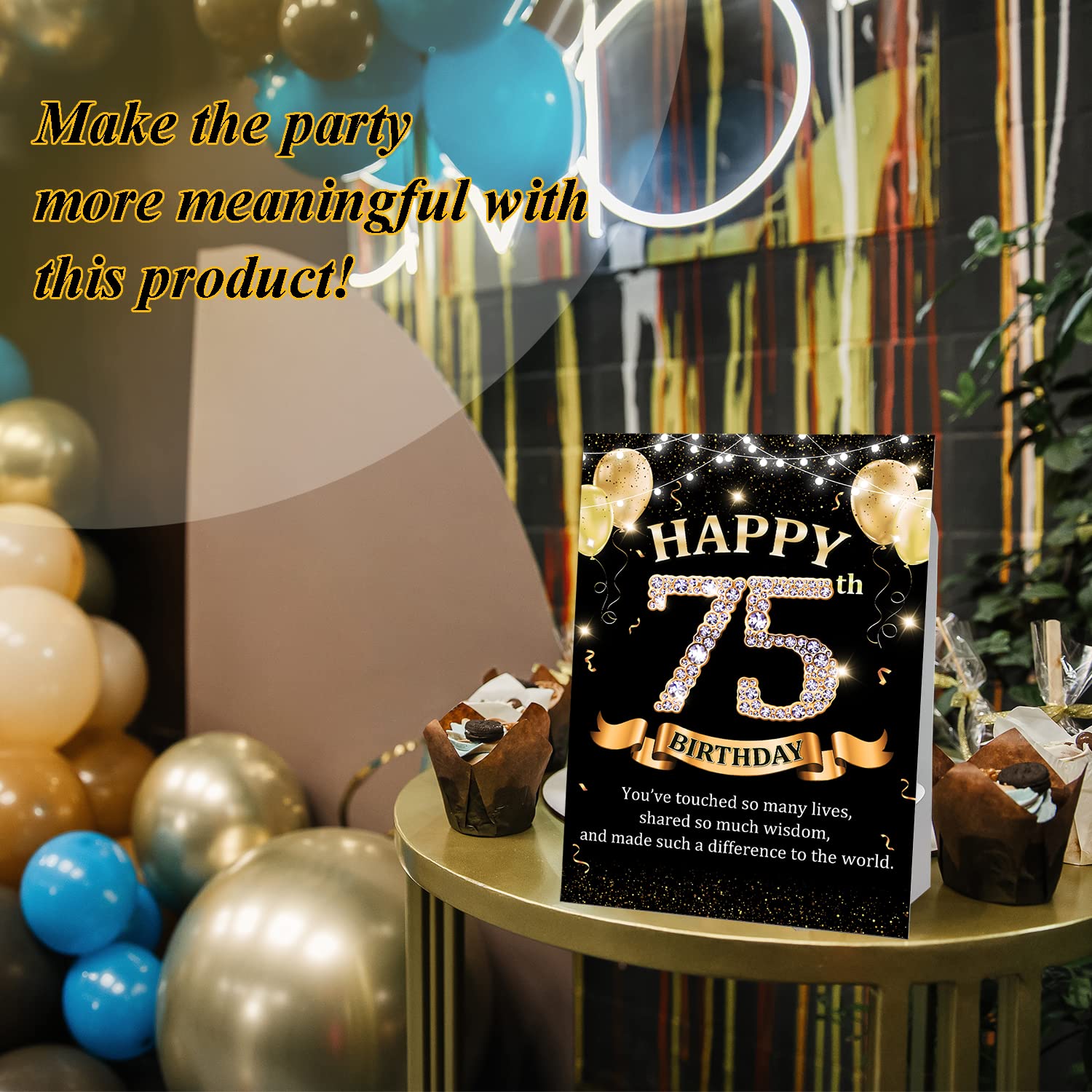 CMHIE 75th Birthday Party Signs with Paper Holder - Black Gold 75 Year Birthday Party Table Signs Decorations for Happy Birthday Party Activities Celebration Reception Table Supplies - dangold14