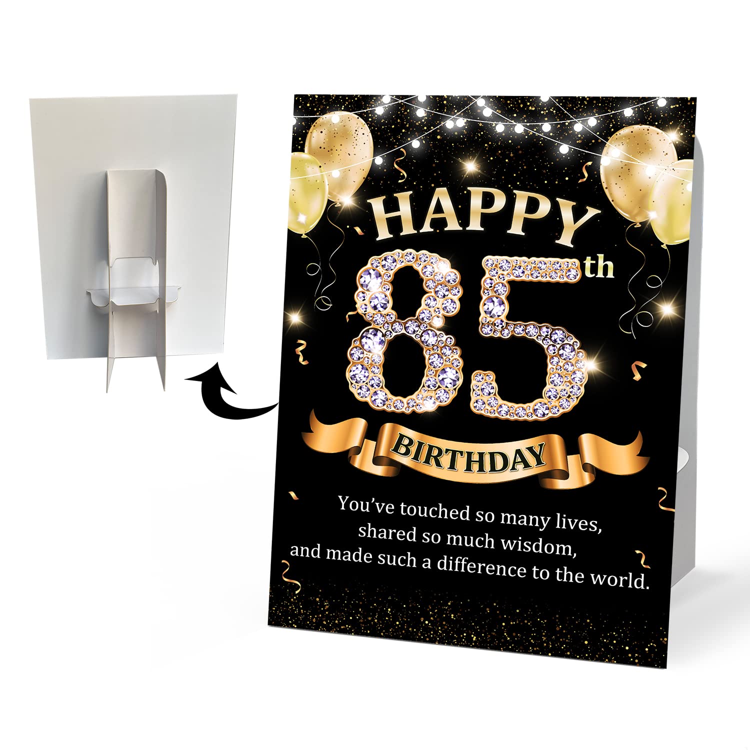 CMHIE 85th Birthday Party Signs with Paper Holder - Black Gold 85 Year Birthday Party Table Signs Decorations for Happy Birthday Party Activities Celebration Reception Table Supplies - dangold16