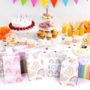 DECORLIFE 24PCS Rainbow Party Favor Bags, 4 Styles, Rainbow Goodie Bags for Birthday Party, Perfect for Girls, Kids, Boys, Stickers Included