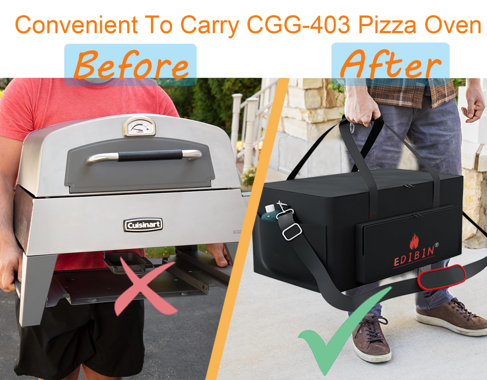 Pizza Oven Plus Carry Bag for Cuisinart CGG-403 3-in-1 Pizza Oven Plus, Heavy Duty 600D Waterproof Pizza Oven Plus Grill Carry Bag for Cuisinart 3 in 1 Pizza Oven Plus Black