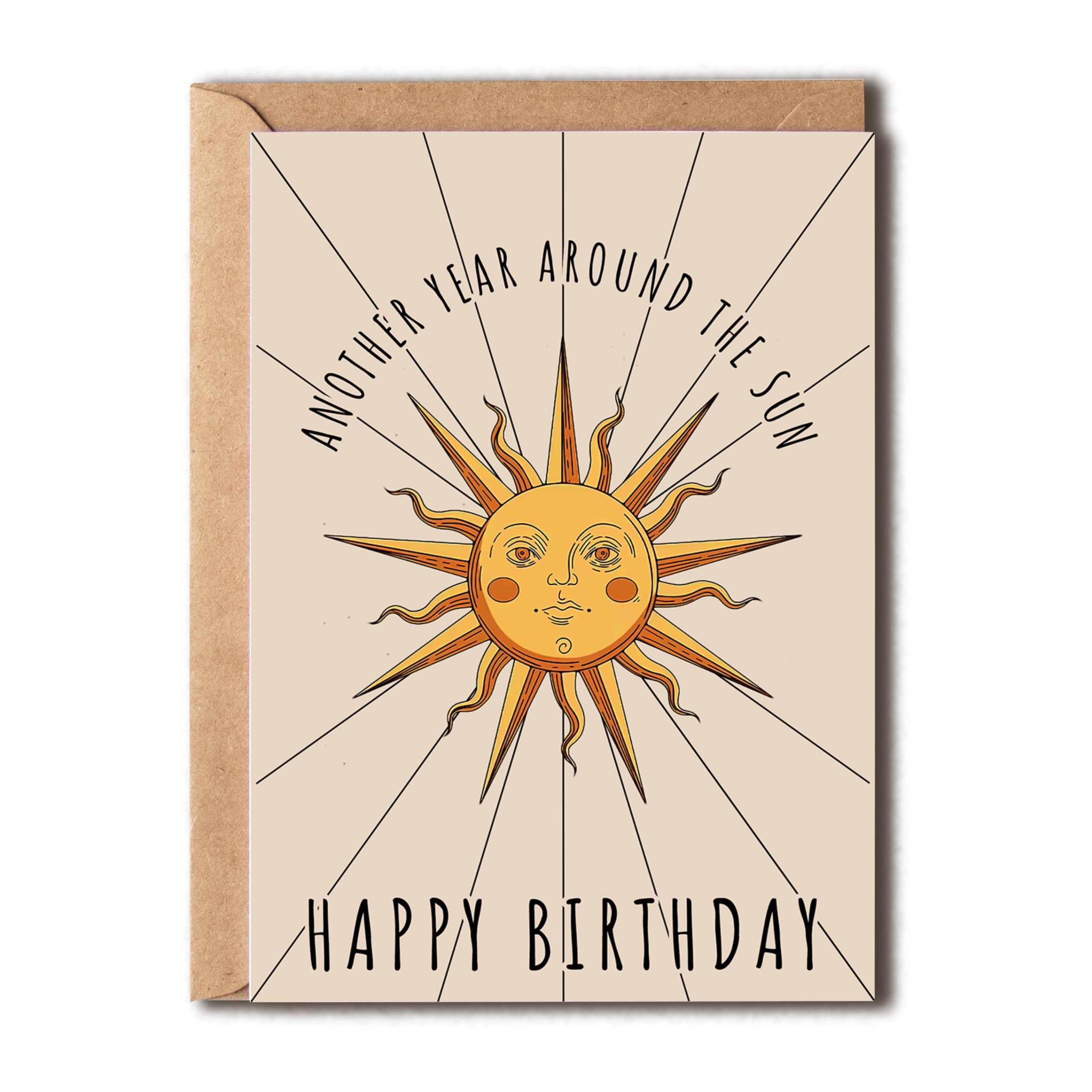 EruditeGifts Another Year Around The Sun Happy Birthday Bohemian Style Greetings Card - Birthday Card With Sun - Happy Birthday Card