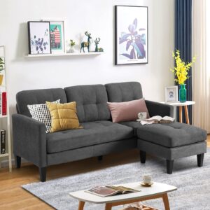 TITIMO Convertible Sectional Sofa Couch,Modern Linen Fabric L-Shape Couch,Living Room Sets for Small Living Room, Apartment and Small Space (Grey)