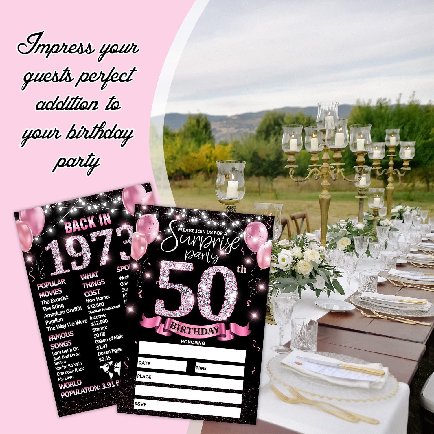 90th Birthday Party Invitation Card - Rose Gold Invites with Back In 1933 Poster Printing On The Back Double-Sided Fill-in Invites - 20 Cards with Envelopes for Party Favors - sr-09