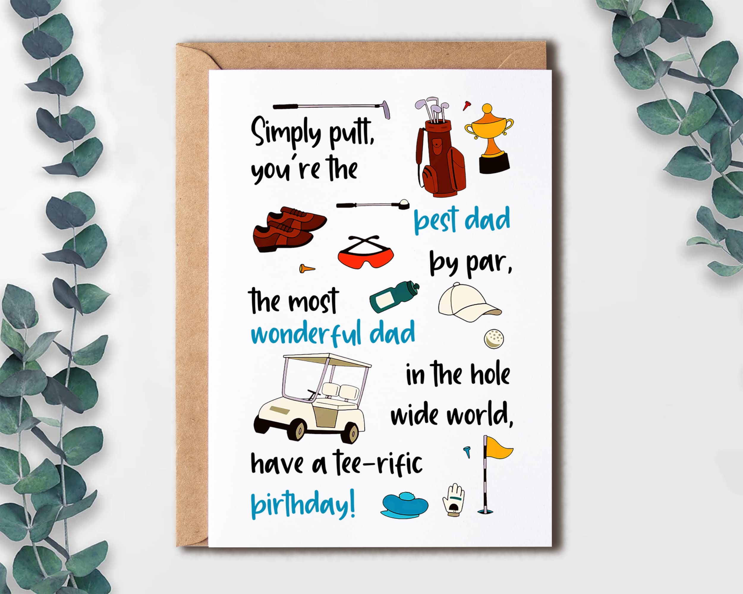 EruditeGifts Simply Putt You're The Best Dad By Par - Funny Birthday Card For Dad From Son Daughter - Golf Birthday Greeting Card For Daddy