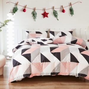 bedbay pink grey queen comforter set western bedding set queen size teen girls pink grey black triangle geometric pattern 3 pcs soft lightweight fluffy comforter set (muti,queen)