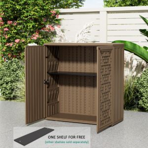 KINYING Outdoor Storage Cabinet Waterproof, Resin 60 Gallon Deck Box for Patio Furniture Cushions, Garden Tools, Pool Tools and Kids’ Toys (Dark Brown with 1 Shelving)