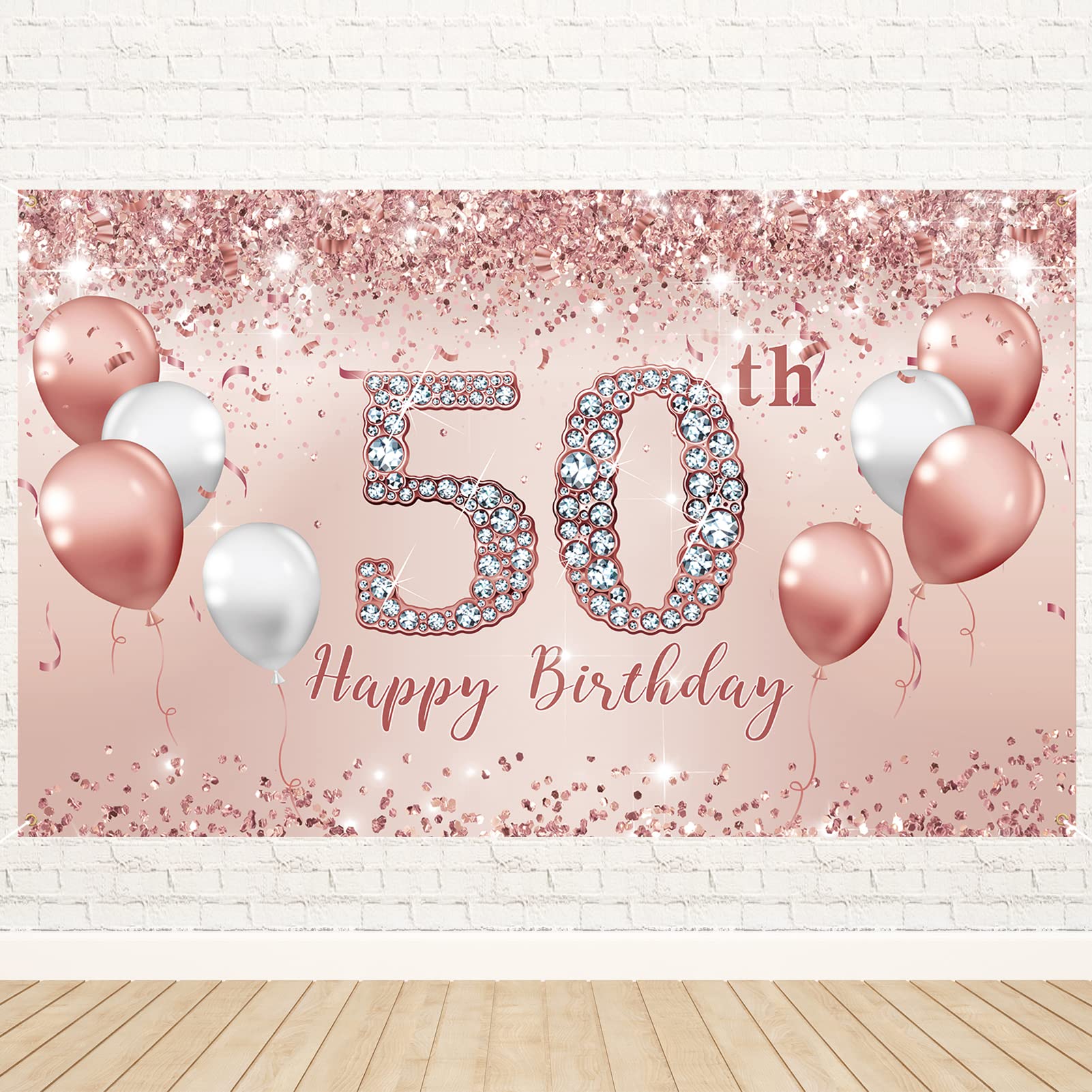 Trgowaul 50th Birthday Decorations for Women, Pink Rose Gold 50th Birthday Banner Backdrop 50 Birthday Party Decorations for Women Turnin 50, 50th Fabulous Birthday Background Birthday Gift for her