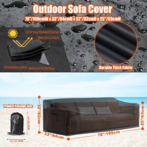 Likorlove 100% Waterproof Outdoor Sofa Cover, 78" Wx 33" Dx 32" H Patio Furniture Covers Waterproof, Windproof 2-Seater Sofa Cover Heavy Duty with Air Vent and Handles for Lawn, Backyard Deck, Black