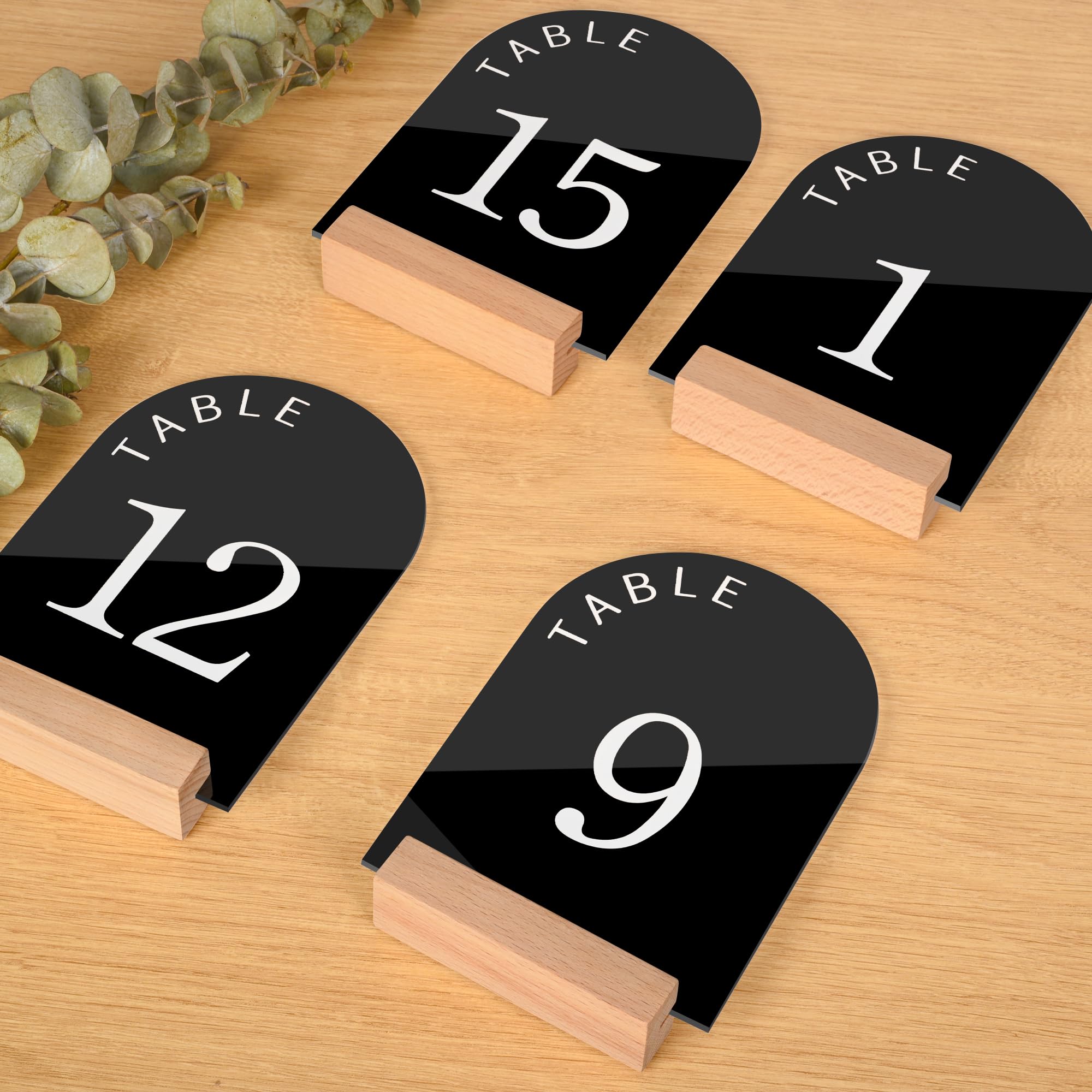 KOSKIMER Acrylic Table Numbers for Wedding Reception 1-15, Modern Arch Wedding Table Numbers with Wood Stands, 5x7 Inch Table Number Signs and Holders for Wedding, Anniversary, Party, Event