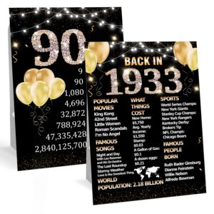 90th birthday party signs with paper holder - 2pc black gold vintage 1933 birthday party table signs decorations for happy birthday party activities celebration reception table supplies - taogold09