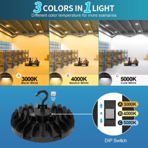 AKK LED High Bay Light 200W/180W/160W Switchable (27000LM), 5000K/4000K/3000K Selectable UFO LED High Bay Light, 5' Cable with US Plug, Non-Dimmable High Bay LED Shop Lights for Factory Warehouse Gym