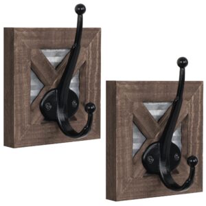 autumn alley farmhouse bathroom hooks for towels, coat hooks, and robe hooks - towel hooks for bathroom wall mounted, rustic wall hooks decor, wood, 2 pack