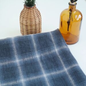 Navy Blue Linen Gradation Plaid Fabric | Versatile Fabric Material - Ideal for Sewing, Crafts and Home Decor