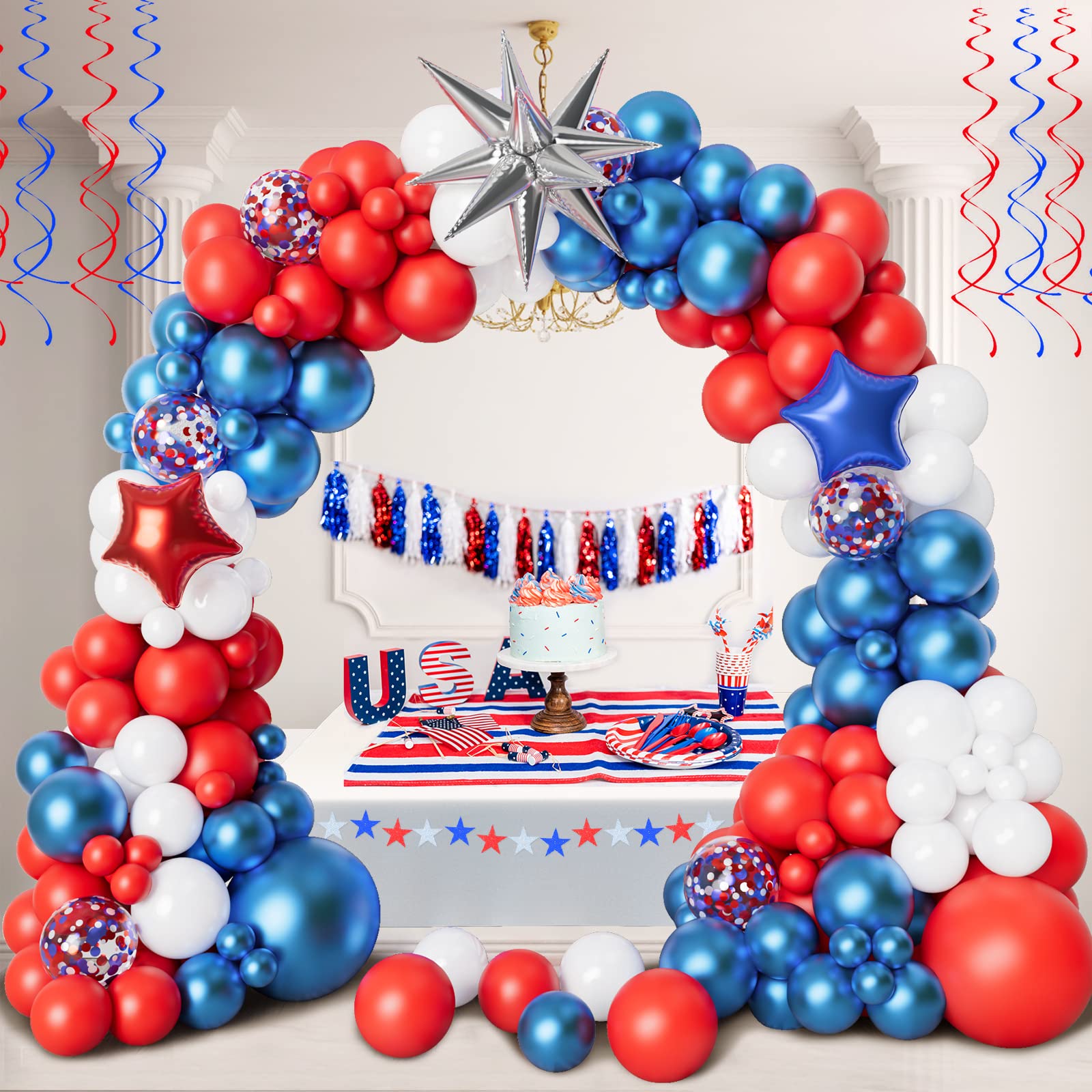 Bonropin Red White and Blue Balloon Garland Kit Patriotic Balloon for Graduation Party Supplies Nautical Veterans Memorial Day Baseball Theme Party 4th of July Balloon Arch Decorations