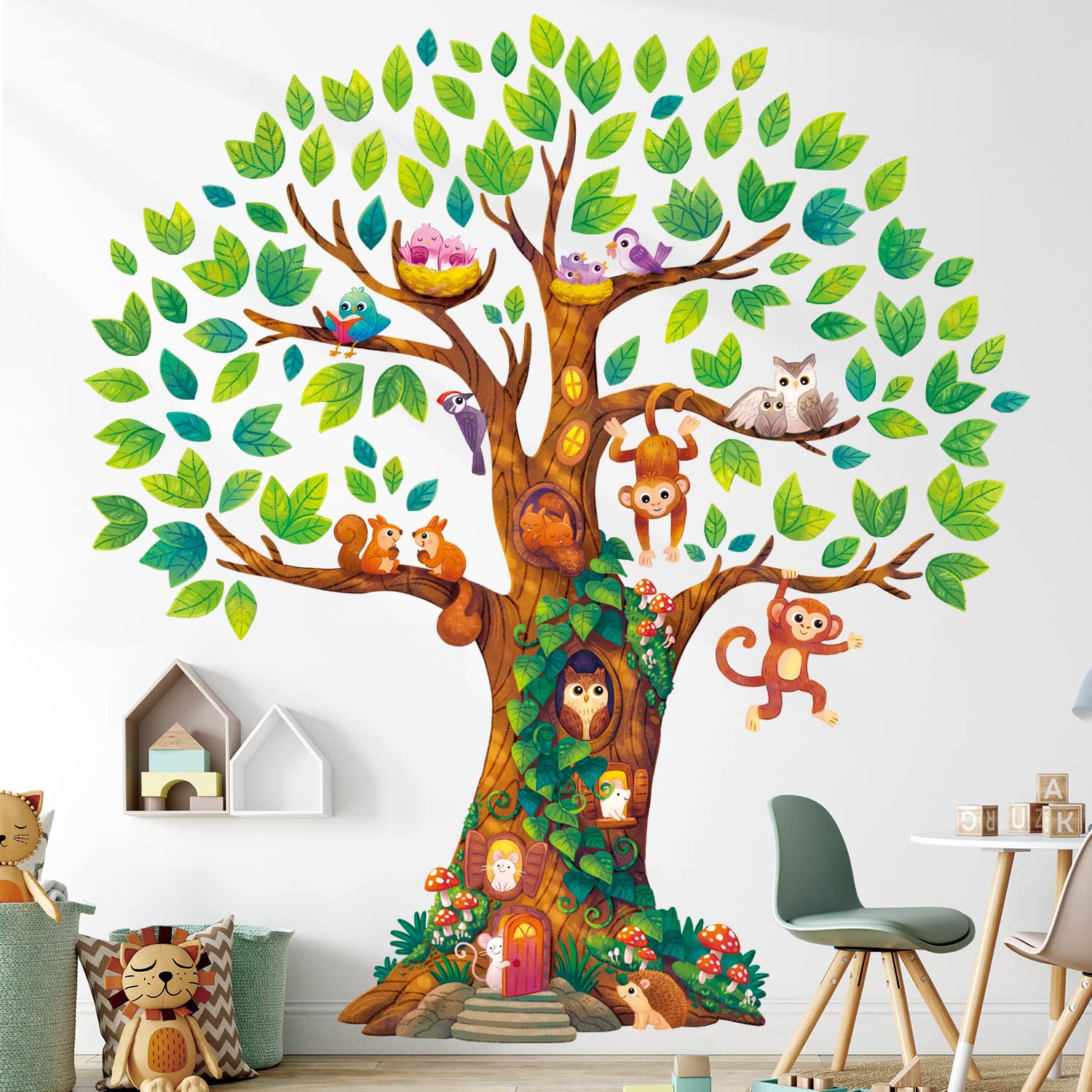 DECOWALL DL4-2303 XLarge Giant Tree Wall Stickers (60x62 inch) Decals Kids Baby Nursery Bedroom Jungle Woodland Leaf Forest Large Birch Vinyl Peel and Stick Enchanted Classroom Family Nature vinilos