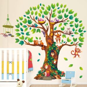 DECOWALL DL4-2303 XLarge Giant Tree Wall Stickers (60x62 inch) Decals Kids Baby Nursery Bedroom Jungle Woodland Leaf Forest Large Birch Vinyl Peel and Stick Enchanted Classroom Family Nature vinilos