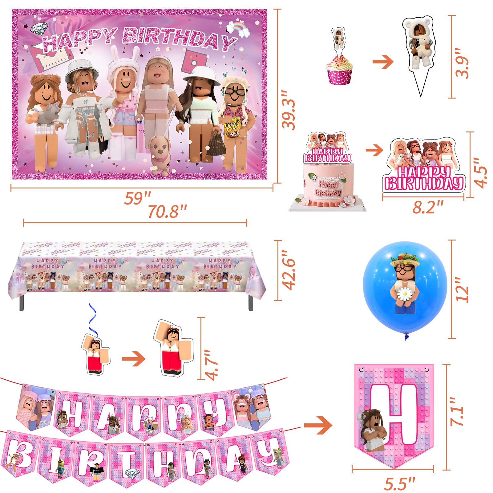 Birthday Party Supplies, Party Decorations Include Happy Birthday Banner, Backdrop, Tablecloth, Cake Toppers, Hanging Swirls, Cupcake Toppers, Latex Balloons