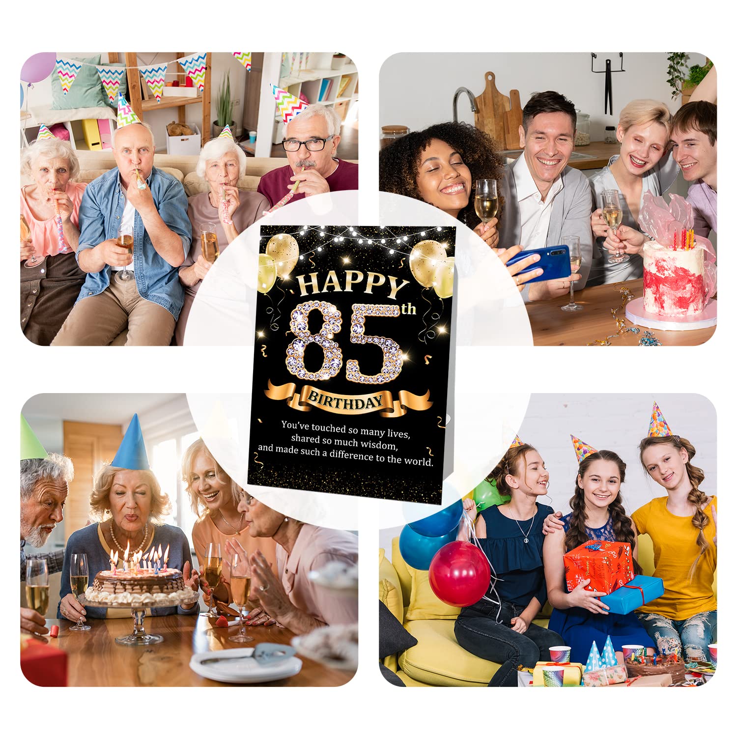 CMHIE 85th Birthday Party Signs with Paper Holder - Black Gold 85 Year Birthday Party Table Signs Decorations for Happy Birthday Party Activities Celebration Reception Table Supplies - dangold16