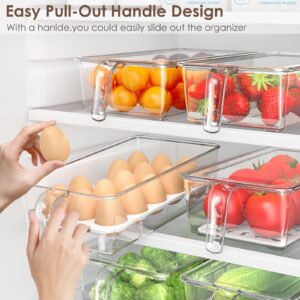 VIVAIVE 4 Pack Fridge Organizers and Storage,Clear Refrigerator Organizer Bins with Lids,Egg Container,Ice Cube Tray,Stackable Pantry Organizers with Removable Dividers,Ideal Fridge Organization