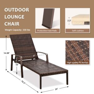 Pamapic Patio Lounge Chair, Patio Chaise Lounges with Thickened Cushion, PE Rattan Steel Frame Pool Lounge Chair Set for Patio Backyard Porch Garden Poolside(Beige)