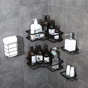 YLNAPUOPJIA 5 Pack Corner Shower Caddy with Adhesive Hooks & Soap Holder - Stainless Steel Organizer for Bathroom and Tub, No Drilling Required