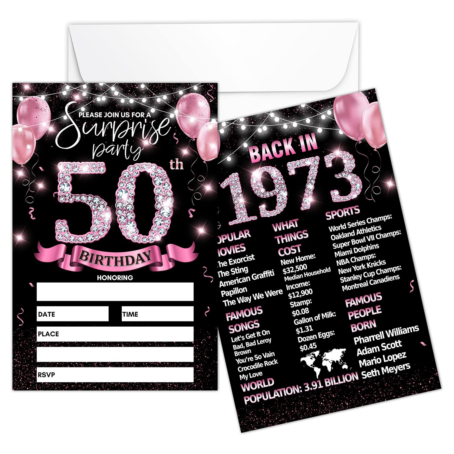 90th Birthday Party Invitation Card - Rose Gold Invites with Back In 1933 Poster Printing On The Back Double-Sided Fill-in Invites - 20 Cards with Envelopes for Party Favors - sr-09