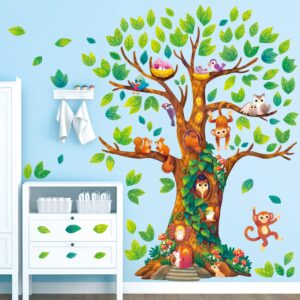 DECOWALL DL4-2303 XLarge Giant Tree Wall Stickers (60x62 inch) Decals Kids Baby Nursery Bedroom Jungle Woodland Leaf Forest Large Birch Vinyl Peel and Stick Enchanted Classroom Family Nature vinilos