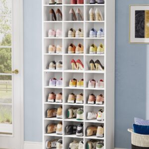 Tribesigns 10-Tier Shoe Storage Cabinet, White Wooden Shoe Rack with 30 Cubbies, Freestanding Tall Entryway Shoe Organizer for Closet, Entryway, Living Room