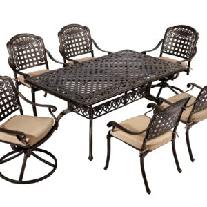 TITIMO 7 Piece Cast Aluminum Patio Dining Set, Outdoor Dining Furniture Patio Table and Chairs Set with 4 Stackable Chairs, 2 Swivel Chairs & 1 Rectangle Dining Table for Backyard Garden Deck