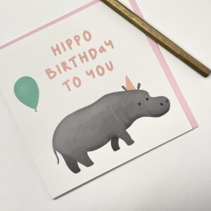 Old English Co. Hippo Birthday To You Card - Funny Birthday Card for Men and Women - Cute Hippo Birthday Card Design for Him or Her - Hilarious Hippo Pun | Blank Inside with Envelope