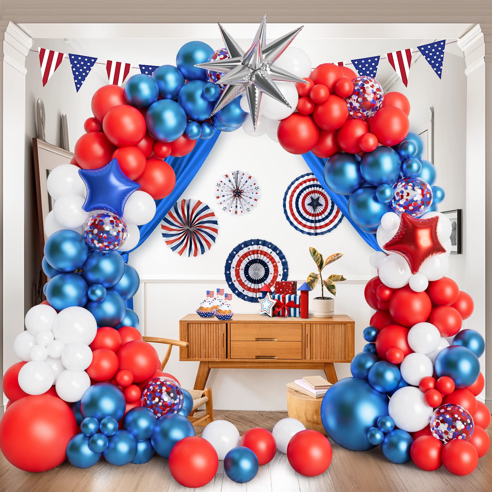 Bonropin Red White and Blue Balloon Garland Kit Patriotic Balloon for Graduation Party Supplies Nautical Veterans Memorial Day Baseball Theme Party 4th of July Balloon Arch Decorations