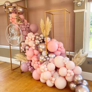 132pcs dusty rose pink balloon garland kit,boho balloon garland vintage pink balloon double stuffed blush pink rose gold with champagne gold baby shower bridal wedding birthday party decoration