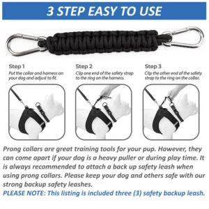 MOZETO Dog Collar Safety Clips for Prong Collar Backup, 3pcs 550lbs Heavy Duty 15/18/21cm Dog Harness Collar Leash Connector