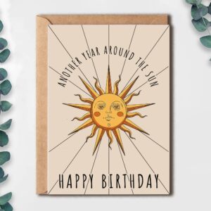 EruditeGifts Another Year Around The Sun Happy Birthday Bohemian Style Greetings Card - Birthday Card With Sun - Happy Birthday Card