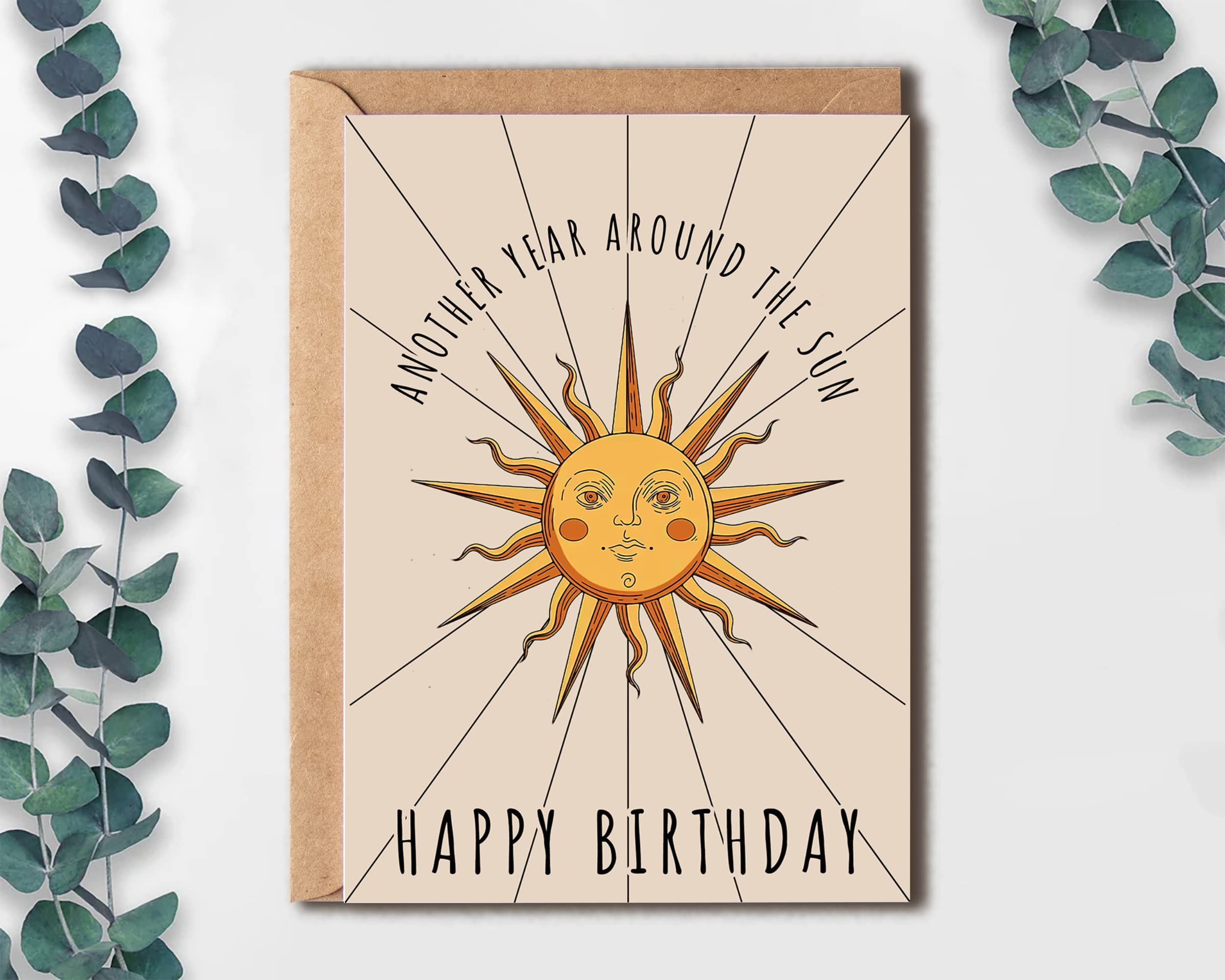 EruditeGifts Another Year Around The Sun Happy Birthday Bohemian Style Greetings Card - Birthday Card With Sun - Happy Birthday Card