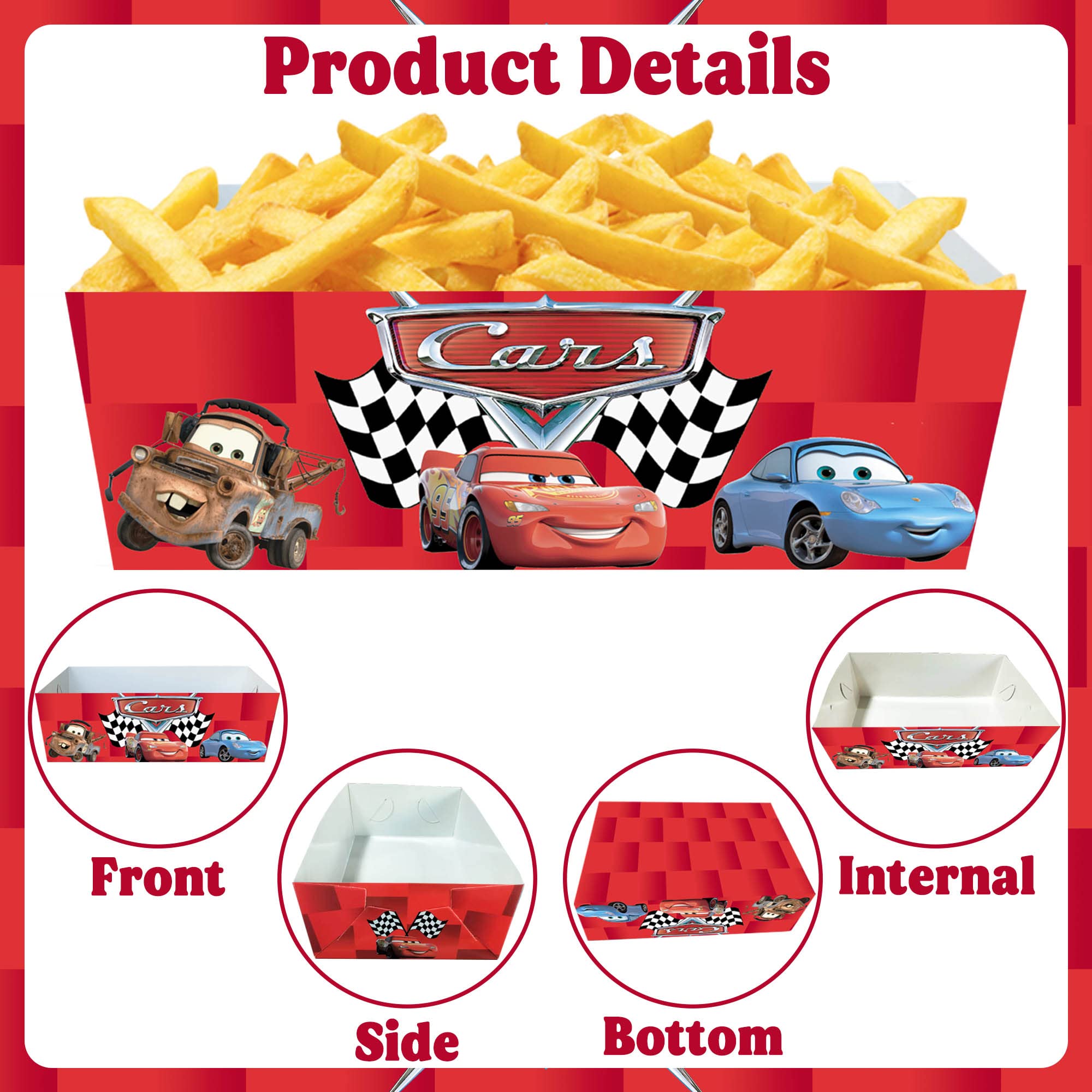 Cars Birthday Party Supplies, Cars Party Decorations, 24pcs Cars Paper Food Trays, Cars Party Favors Movie Snack Trays Hot Dog Popcorn