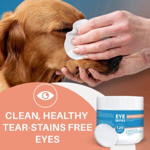 Dog Eye Wipes - 120Ct Tear Stain Remover for Dogs and Cats - 3.15" Presoaked Eye Wash Pads - Unscented Pet Eye Wipes for Remove Discharge and Crust