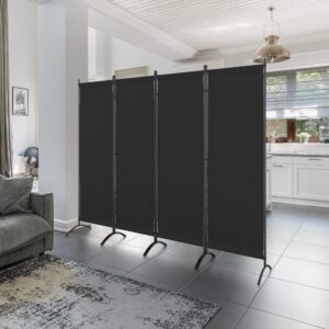 Morngardo Upgraded Room Divider Folding Privacy Screens 4 Panel Partitions 88" Wall Dividers Portable Separating for Home Office Bedroom Dorm Decor (Black)