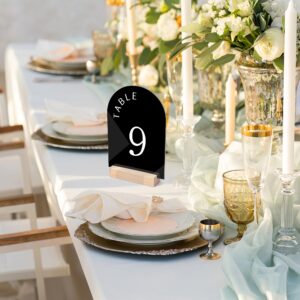 KOSKIMER Acrylic Table Numbers for Wedding Reception 1-15, Modern Arch Wedding Table Numbers with Wood Stands, 5x7 Inch Table Number Signs and Holders for Wedding, Anniversary, Party, Event