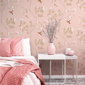 Hopepak Peel and Stick Wallpaper Floral Wallpaper Peel and Stick Purple Pink Contact Paper Self Adhesive Removable Wallpaper Cute Wallpaper for Bedroom Bathroom Nursery Decor 15.3''x78.7''